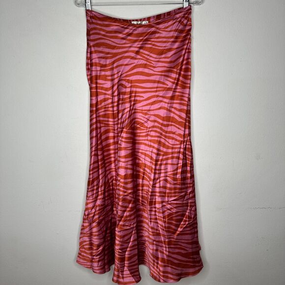 Monika Rust Orange Pink Patti Animal Print Maxi Skirt 100% Pure Silk XS - Picture 3 of 13